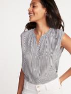 Sleeveless Button-front Striped Shirt For Women
