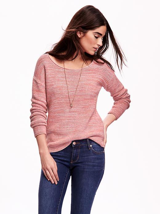 Old Navy Roll Neck Textured Knit Sweaters - Pink Marl