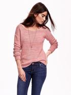 Old Navy Roll Neck Textured Knit Sweaters - Pink Marl