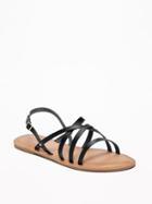 Old Navy Womens Strappy Faux-leather Sandals For Women Blackjack Size 8