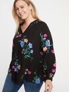 Plus-size Split-neck Floral Blouse