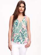 Old Navy Patterned V Neck Cut Out Tank For Women - Watermelon Palm Print