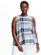 Old Navy Button Back Trapeze Plus - Blue Purple Plaid