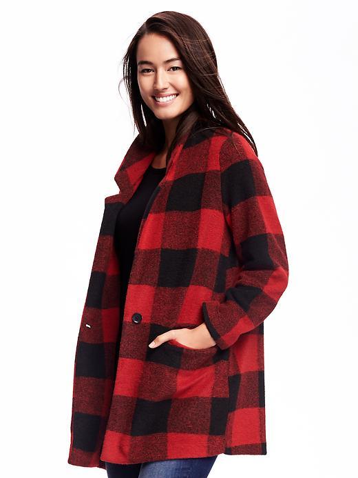 Old Navy Brushed Stand Collar Coat For Women - Red Plaid