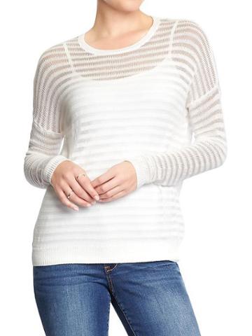 Old Navy Old Navy Womens Cropped Burnout Stripe Sweaters - Sea Salt