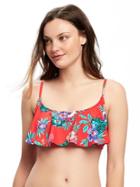 Old Navy Ruffle Trim Bandeau Bikini Top For Women - Red Floral