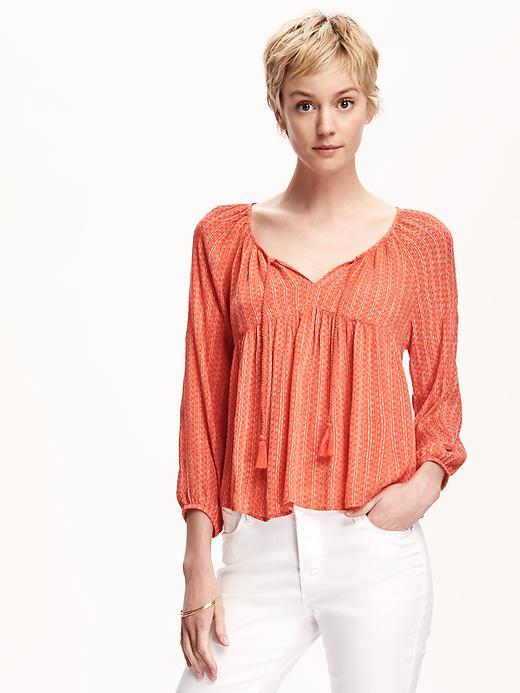 Old Navy Tassel Front Swing Blouse For Women - Orange Poppy