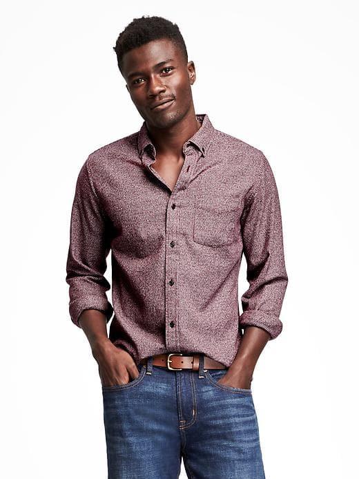 Old Navy Slim Fit Herringbone Grindle Shirt For Men - Burgundy Heather