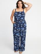 Old Navy Womens Plus-size Square-neck Linen-blend Jumpsuit Scenic Print Size 4x