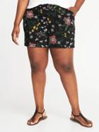 Old Navy Womens Mid-rise Printed Everyday Plus-size Khaki Shorts (7) Flowers Size 26