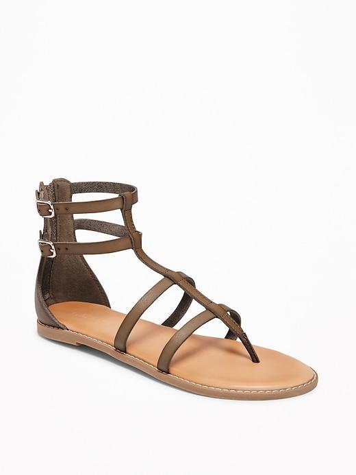 Old Navy Womens Strappy Zip-back Gladiator Sandals For Women Olive Size 7