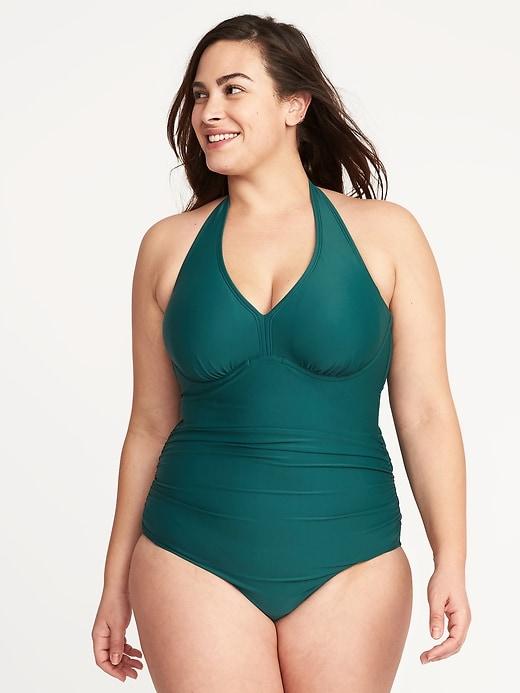 Old Navy Womens Smooth & Slim Plus-size Halter Swimsuit Spruce Mountain Size 2x
