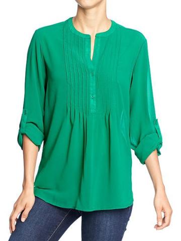 Old Navy Old Navy Womens Pleated Chiffon Blouses - Kelly Green