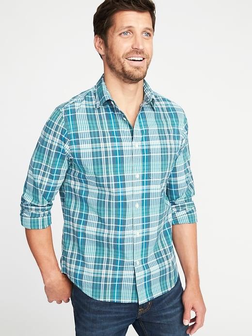 Old Navy Mens Regular-fit Built-in-flex Classic Shirt For Men Green Scene Size Xl