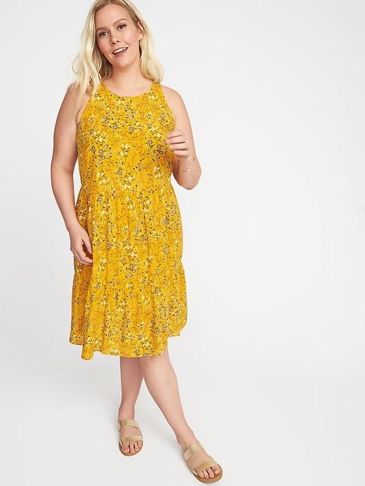 Old Navy Womens Floral-print Plus-size Tiered Swing Dress Yellow Floral Size 4x