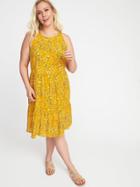 Old Navy Womens Floral-print Plus-size Tiered Swing Dress Yellow Floral Size 4x