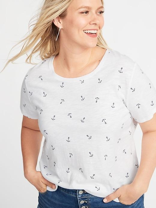 Everywear Slub-knit Anchor-print Plus-size Tee