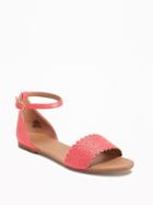 Old Navy Perforated Peep Toe Sandals For Women - Cup Coral Polyester