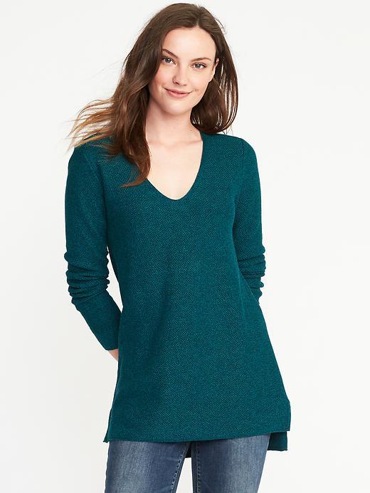 Old Navy Relaxed Textured V Neck Sweater For Women - Emerald