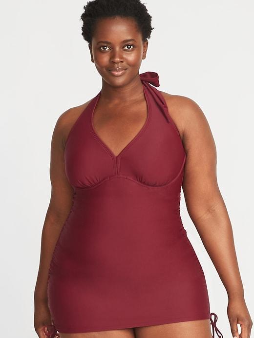 Old Navy Womens Secret-slim Plus-size Halter Swim Dress Golly Gee Garnet Size 1x