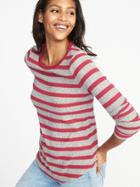 Old Navy Womens Slim-fit Luxe Rib-knit Top For Women Red Stripe Size S