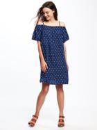 Old Navy Patterned Off The Shoulder Swing Dress For Women - Navy Blue Print