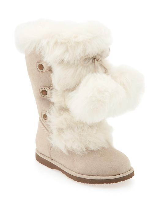 Old Navy Faux Fur Pom Pom Boots Size 10 - Sea Salt