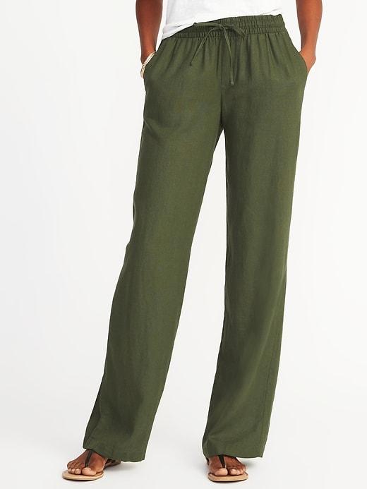 Old Navy Womens Mid-rise Soft Wide-leg Linen-blend Pants For Women Moss Landing Size Xxl