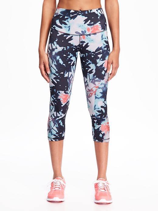 Old Navy Go Dry High Rise Printed Compression Crops For Women - Leaves