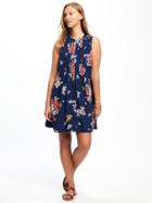 Old Navy Printed Pintucked Swing Dress For Women - Navy Multi