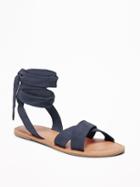 Old Navy Womens Sueded Ankle-tie Sandals For Women Navy Blue Size 8