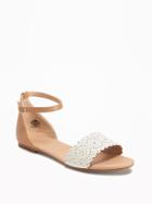 Old Navy Perforated Peep Toe Sandals For Women - Bone