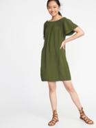 Old Navy Womens Off-the-shoulder Smocked Shift Dress For Women Olive Through This Size L