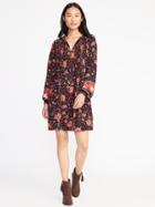 Old Navy Womens Floral Pintuck Swing Dress For Women Black Floral Size Xs