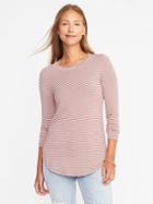 Old Navy Luxe Curved Hem Crew Neck Tee For Women - Neutral Stripe