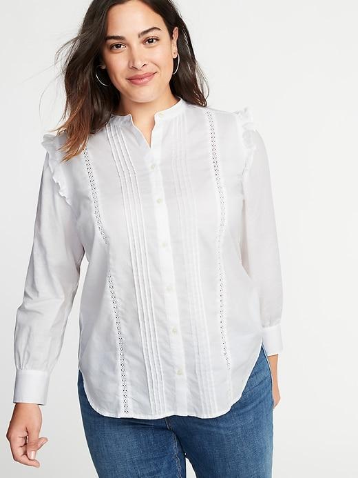 Old Navy Womens Ruffled-shoulder Plus-size No-peek Shirt Calla Lily Size 2x