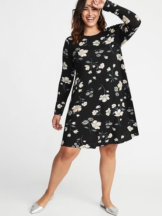 Old Navy Womens Plus-size Jersey Swing Dress Black Floral Size 1x