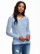 Old Navy Textured Crew Neck Sweater For Women - Light Blue Marl