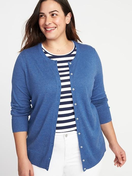 Old Navy Womens Semi-fitted Crew-neck Plus-size Cardi Laundered Blue Size 2x