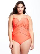 Old Navy Womens Smooth & Slim Wrap-front Plus-size Swimsuit Coral Pink Size 2x