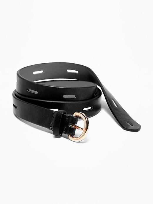 Old Navy Womens Skinny Perforated Faux-leather Belt For Women Black Size Xl/xxl