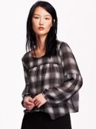 Old Navy Womens Drop Shoulder Chiffon Blouse Size M - Black Plaid