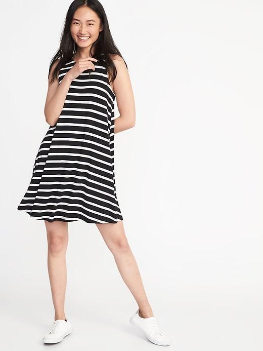 Old Navy Womens Jersey-knit Sleeveless Swing Dress For Women O.n. New Black Stripe Size S