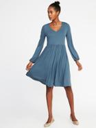 Old Navy Womens Fit & Flare Jersey-knit Dress For Women Rainwater Blue Size S