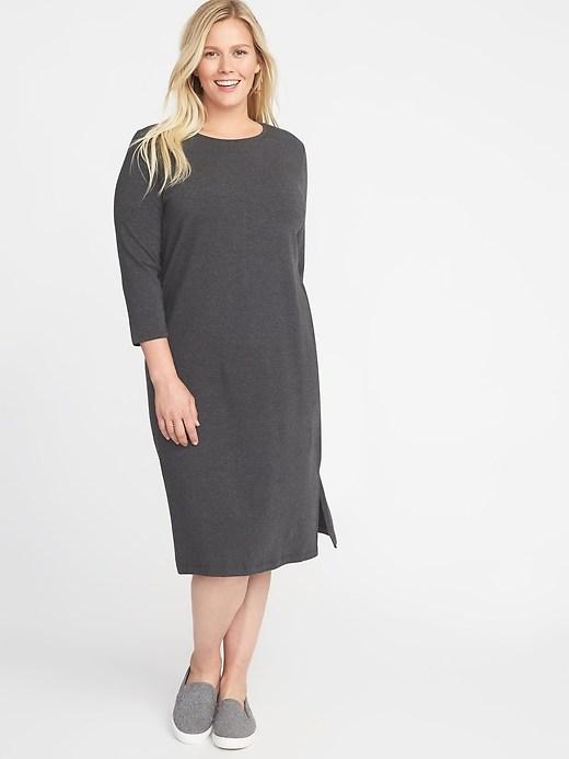 Old Navy Womens Relaxed Plus-size Midi Tee Dress Dark Heather Gray Size 1x