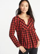 Old Navy Womens Relaxed Plaid Crepe Top For Women Red Plaid Size Xxl