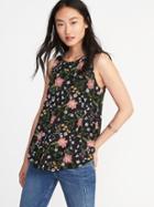 Old Navy Womens Luxe Printed Curved-hem Tank For Women Black Print Top Size Xxl