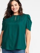 Old Navy Womens Plus-size Split-neck Twill Blouse Botanical Green Size 3x