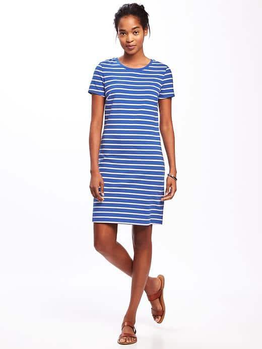 Old Navy Crew Neck Tee Dress For Women - Blue Stripe