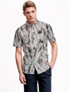 Old Navy Printed Slim Fit Poplin Shirt For Men - Grey